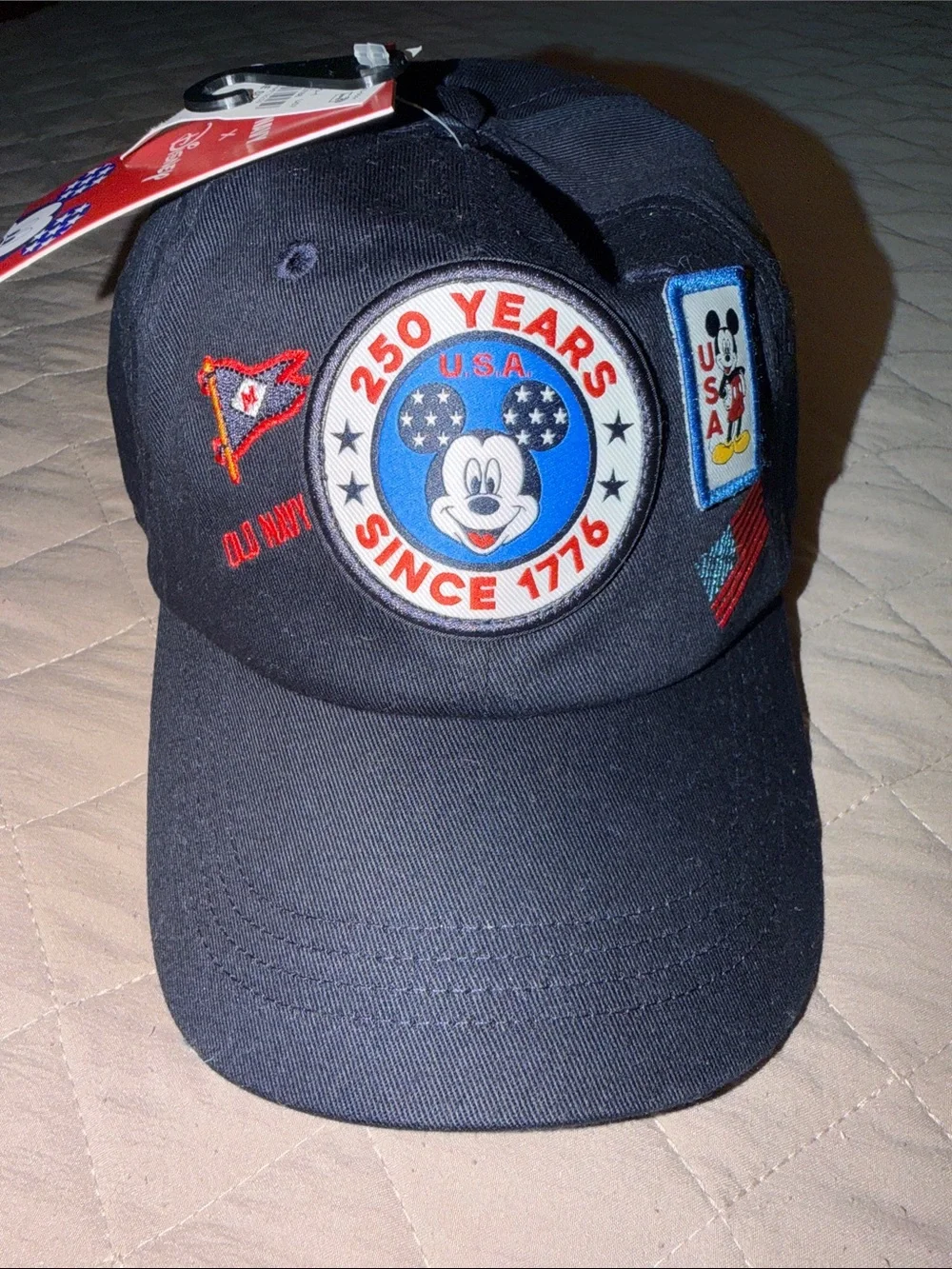 Disney Navy Baseball Cap with Red, White & Blue Mickey Patches